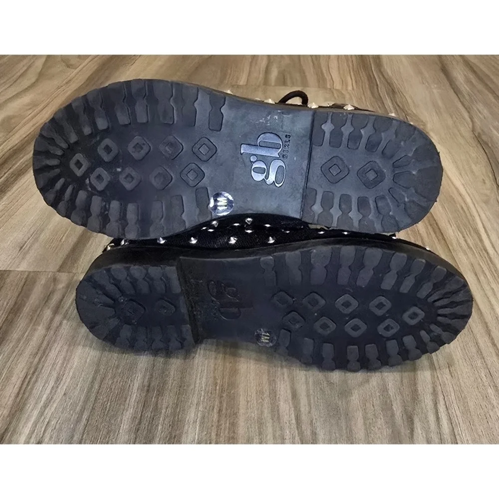 GB GIRLS Black Studded Lace-Up Combat Boots, Size 1